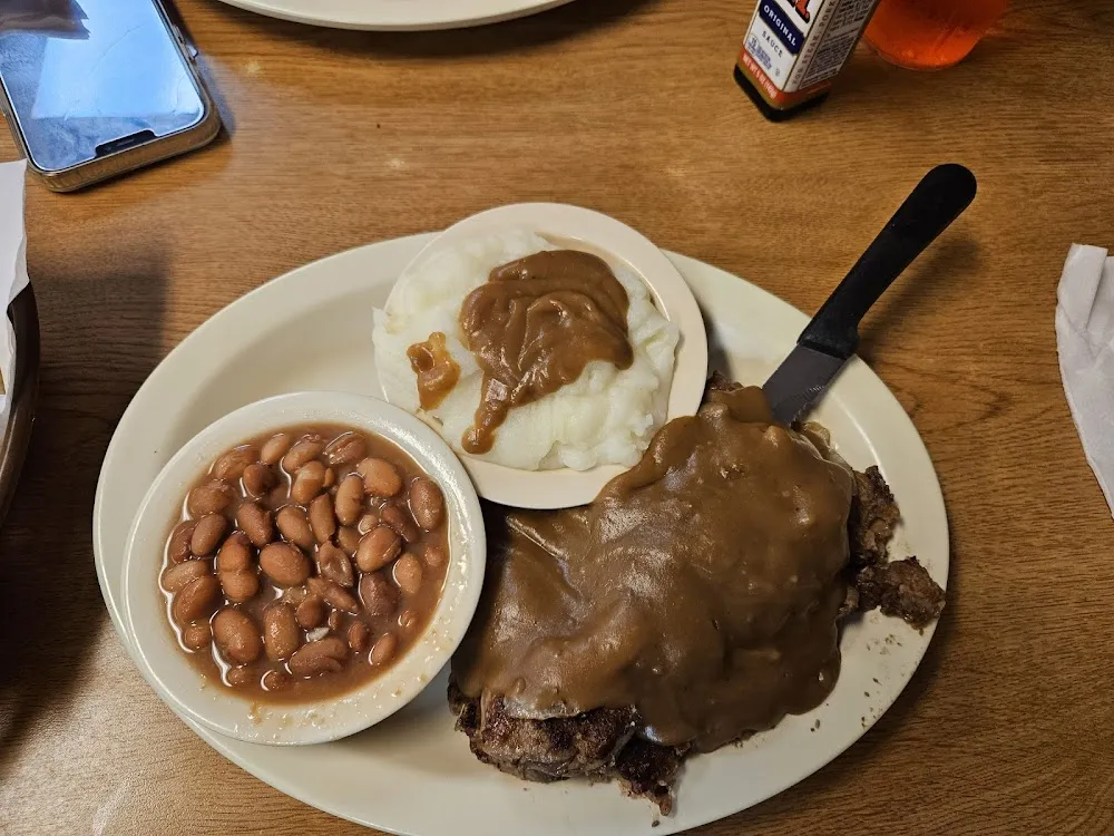 Chicken Livers Mashed Potatoes and Gravy Pinto Beans and Corn Bread