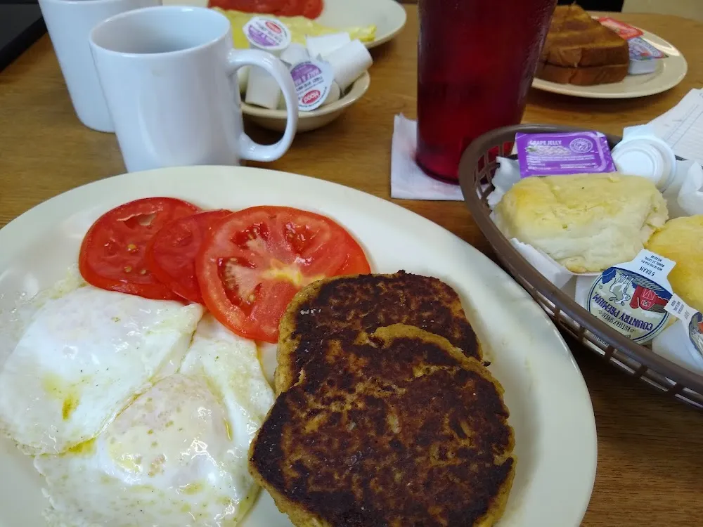 Crab Cakes Eggs Tomatoes Biscuit