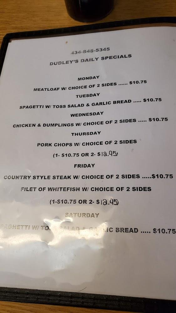 Dudley's Family Style Restaurant Menu image 1